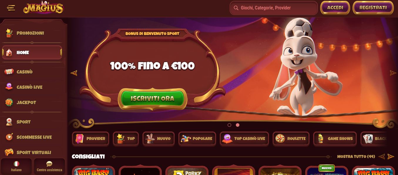 Visita homepage Magius per iniziare esperienza di gioco